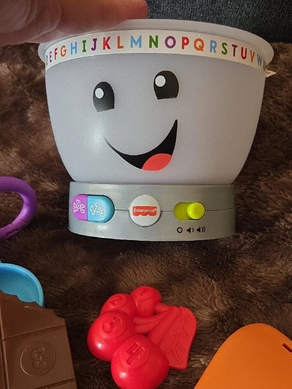 Fisher-Price White Learning Bowl with Orange Spoon and Colorful Accessories